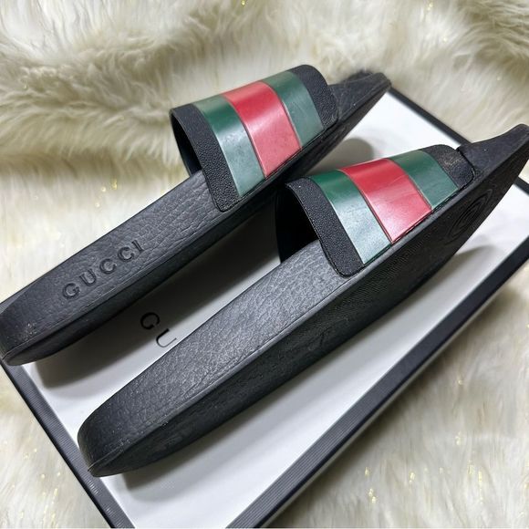 Signature Stripe Gucci Rubber Sole Slides Men Size 10, Shoe Box Included main image 4